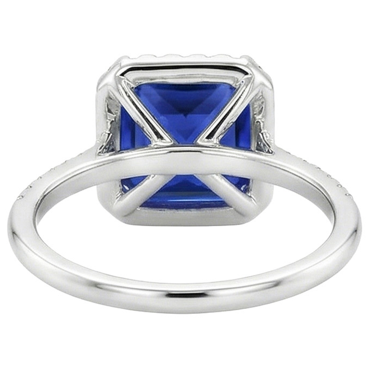 Bague Halo Femme Princesse Saphir Bleu Avec Pavé De Diamants Naturels Extraits des Mines ( et non cultivés en laboratoire ) 5.50 Carats