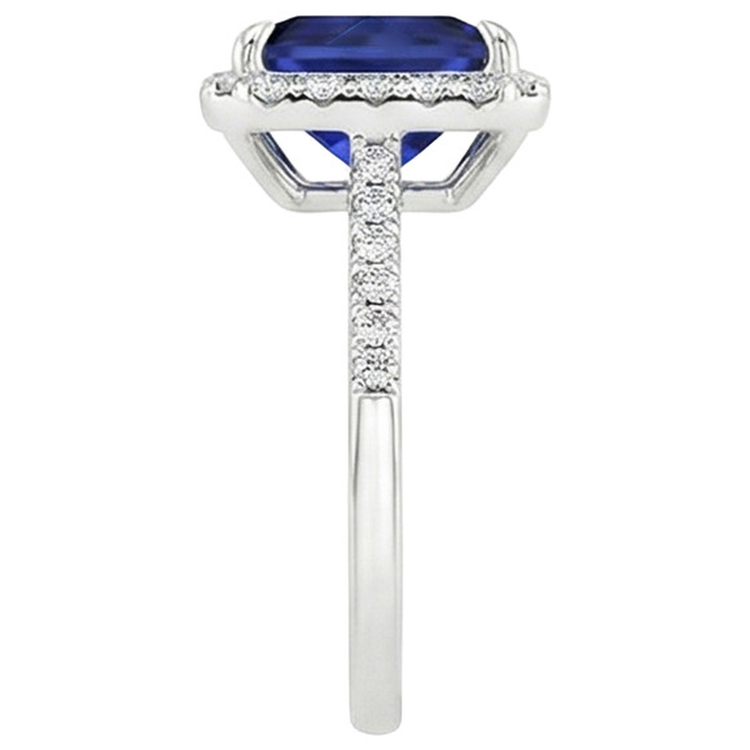 Bague Halo Femme Princesse Saphir Bleu Avec Pavé De Diamants Naturels Extraits des Mines ( et non cultivés en laboratoire ) 5.50 Carats