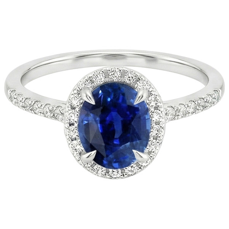 naturel oval saphir 3.25carats bague vue de profil