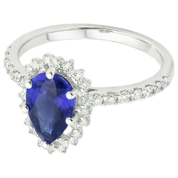Bague Halo Femme Style Fleur Poire Saphir Ceylan & Diamants Naturels Extraits des Mines ( et non cultivés en laboratoire ) 5 Carats