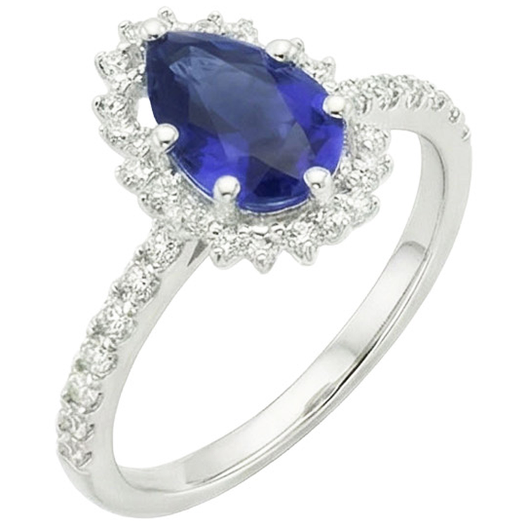 Bague Halo Femme Style Fleur Poire Saphir Ceylan & Diamants Naturels Extraits des Mines ( et non cultivés en laboratoire ) 5 Carats