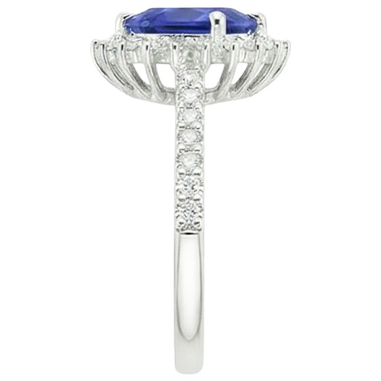 Bague Halo Femme Style Fleur Poire Saphir Ceylan & Diamants Naturels Extraits des Mines ( et non cultivés en laboratoire ) 5 Carats