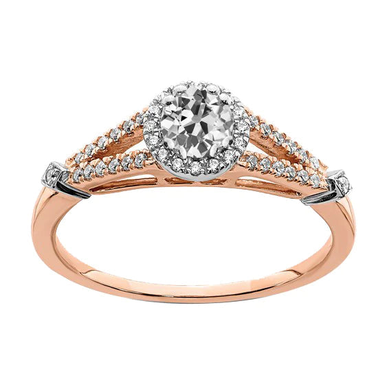 Bague Halo Fiançailles Ancienne Mine Cut Réel Diamond Split Tige Deux Tons 3 Carats