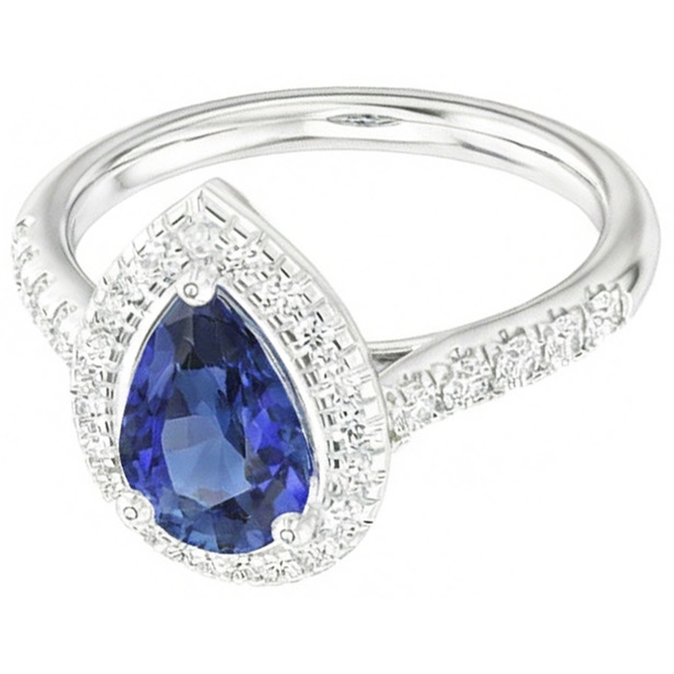 Bague Halo Forme Poire Saphir Bleu & Diamants 4 Carats