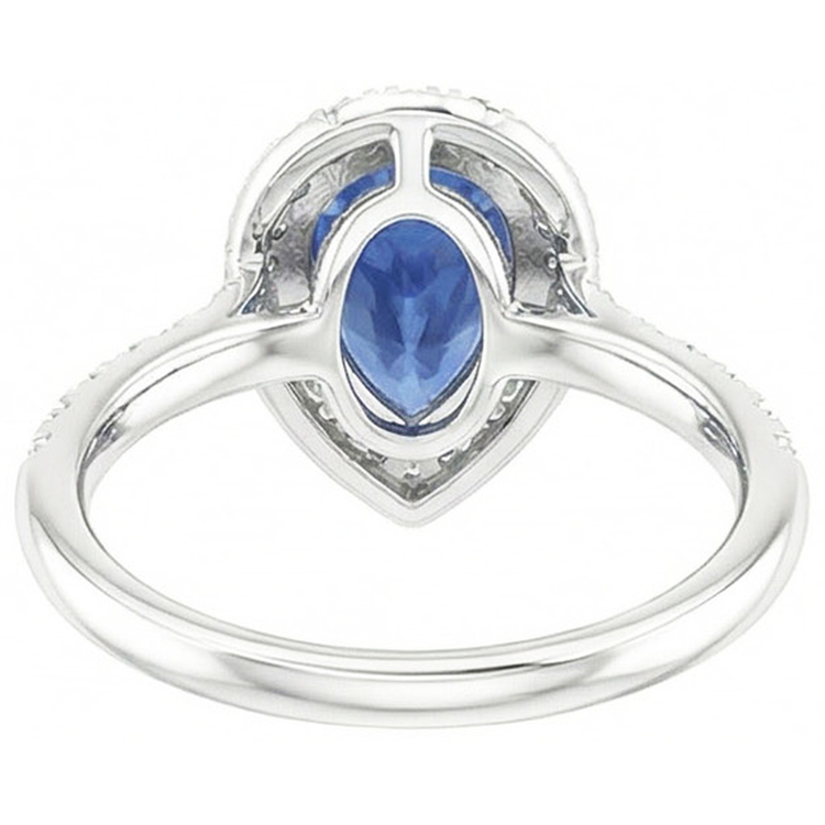 Bague Halo Forme Poire Saphir Bleu & Diamants 4 Carats