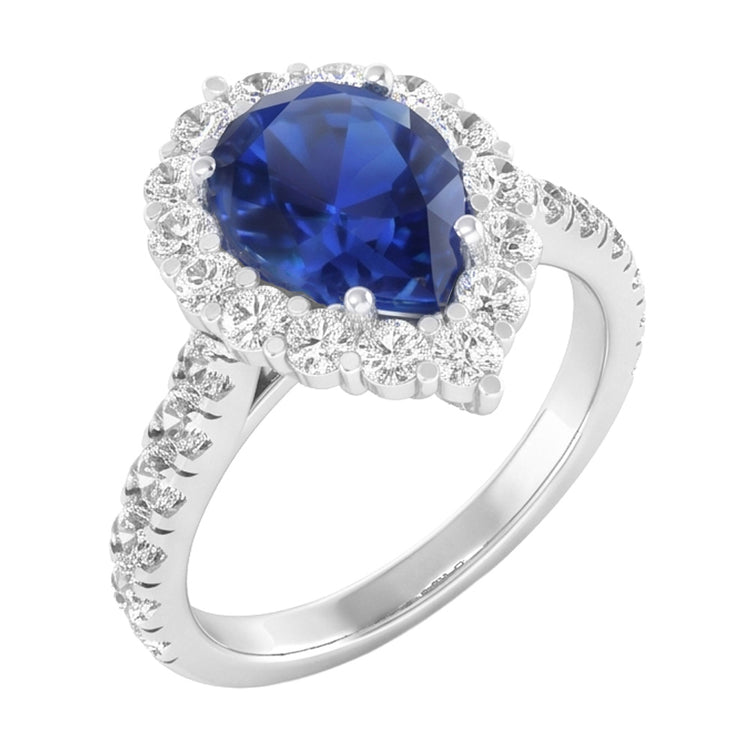 Bague Halo Gemstone Poire Saphir Bleu Or Femme Bijoux 8 Carats