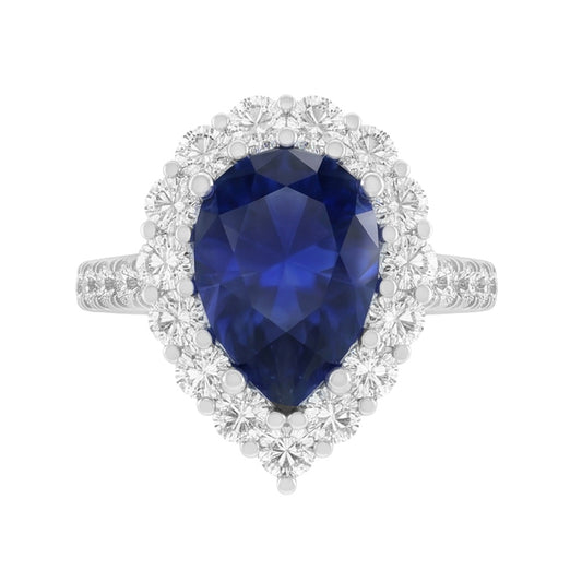 Bague Halo Gemstone Poire Saphir Bleu Or Femme Bijoux 8 Carats