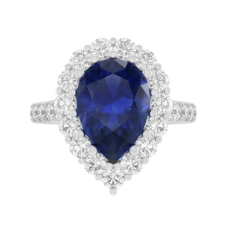 Bague Halo Gemstone Poire Saphir Bleu Or Femme Bijoux 8 Carats