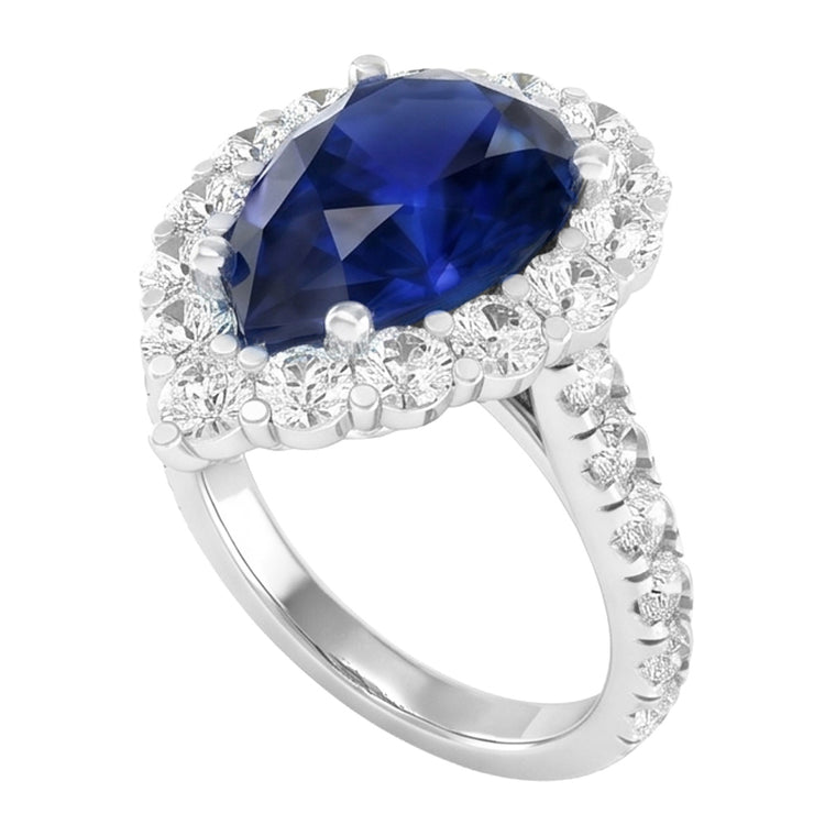 Bague Halo Gemstone Poire Saphir Bleu Or Femme Bijoux 8 Carats