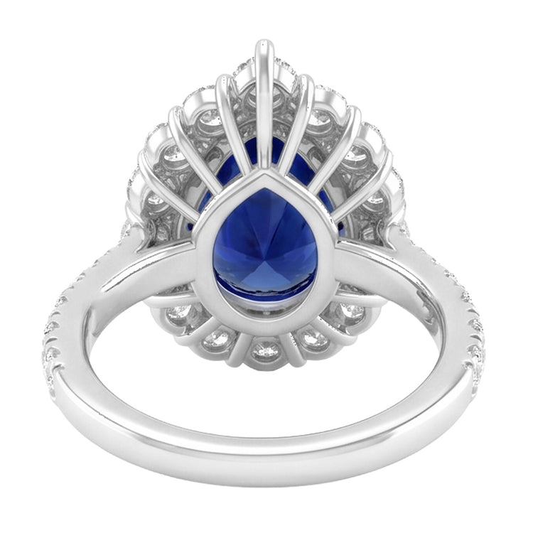 Bague Halo Gemstone Poire Saphir Bleu Or Femme Bijoux 8 Carats
