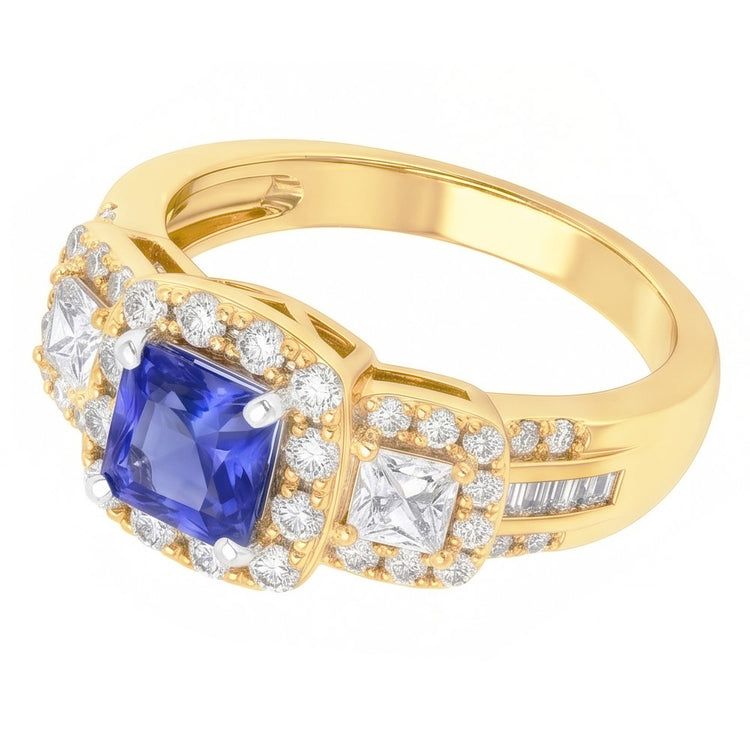 Bague Halo Gemstone Radiant Sapphire 5 Carats Or 14K Diamants