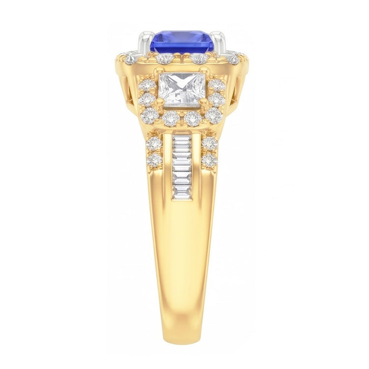 Bague Halo Gemstone Radiant Sapphire 5 Carats Or 14K Diamants