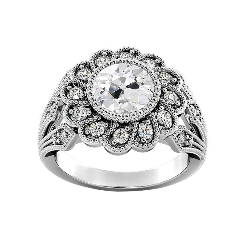 Bague Halo Lunette Sertie Ronde Vieux Mineur Réel Diamant Fleur Style Antique 3.25 Carats