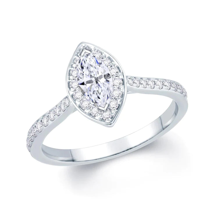 Bague Halo Marquise & Réel Diamants Ronds 2 Carats