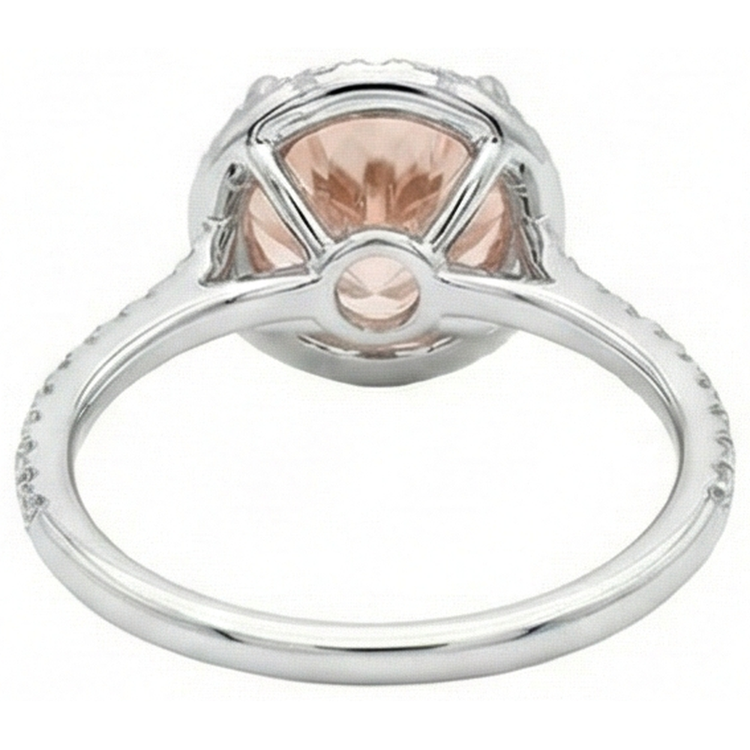 Bague Halo Morganite Et Diamants Naturels Extraits des Mines ( et non cultivés en laboratoire ) 15.50 Carats Or Blanc 14K