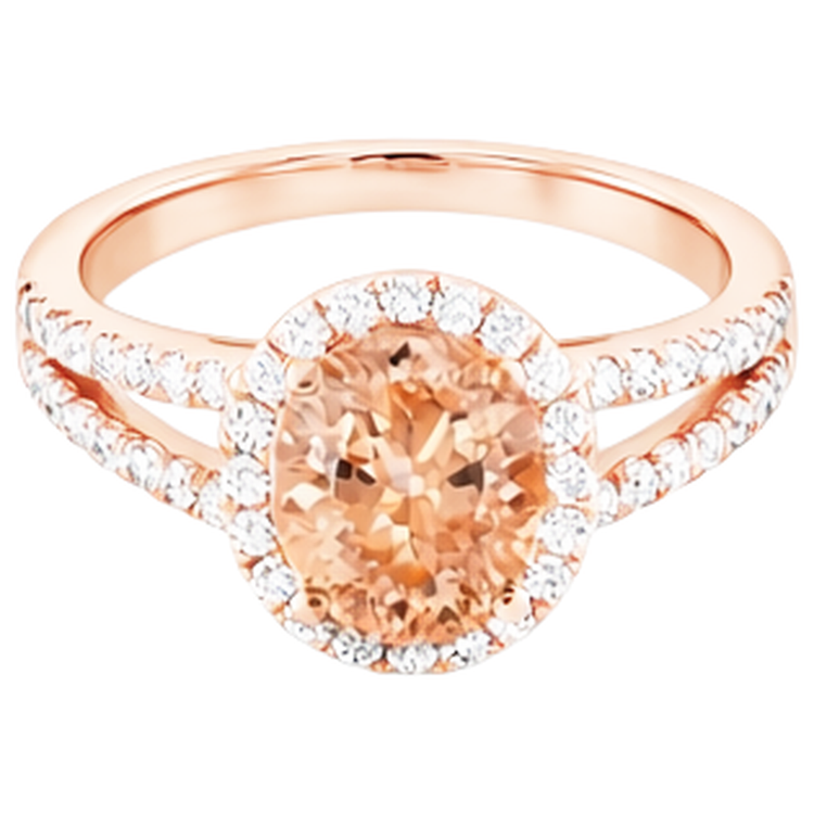 Bague Halo Morganite Et Diamants Naturels Extraits des Mines ( et non cultivés en laboratoire ) 21 Ct Or Rose 14K