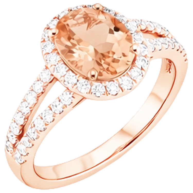 Bague Halo Morganite Et Diamants Naturels Extraits des Mines ( et non cultivés en laboratoire ) 21 Ct Or Rose 14K