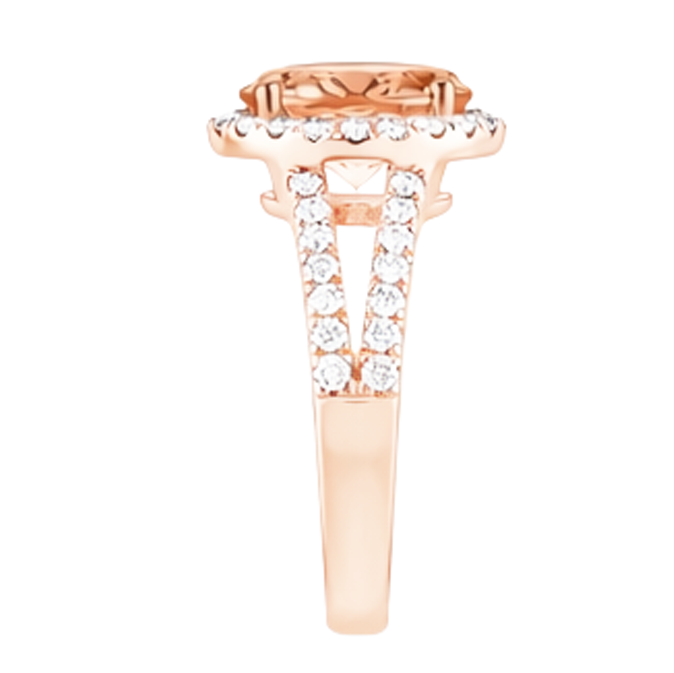 Bague Halo Morganite Et Diamants Naturels Extraits des Mines ( et non cultivés en laboratoire ) 21 Ct Or Rose 14K