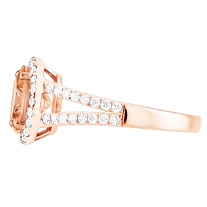 Bague Halo Morganite Et Diamants Naturels Extraits des Mines ( et non cultivés en laboratoire ) 21 Ct Or Rose 14K