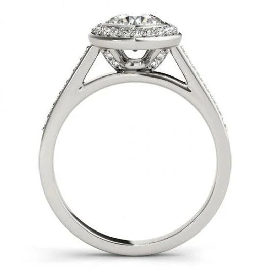 Bague Halo Naturel Diamant Rond 1.50 Carat Or Blanc 14K