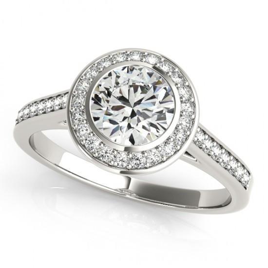 Bague Halo Naturel Diamant Rond 1.50 Carat Or Blanc 14K