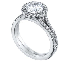 Bague Halo Naturel Diamant Rond 1.56 Carats Or Blanc 14K