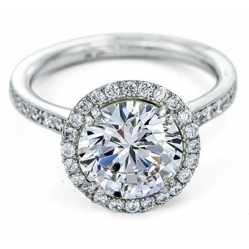 Bague Halo Naturel Diamant Rond 2.25 Carats Or Blanc