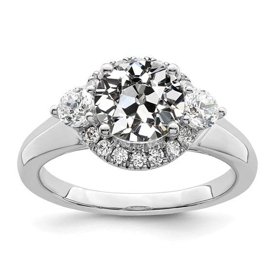 Bague Halo Naturel Diamant Rond Taille Ancienne Bijoux Femme Or 4 Carats