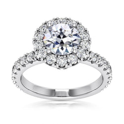 Bague Halo Naturel Diamant Rond Taille Ancienne Or Queue de Poisson Serti 6.50 Carats