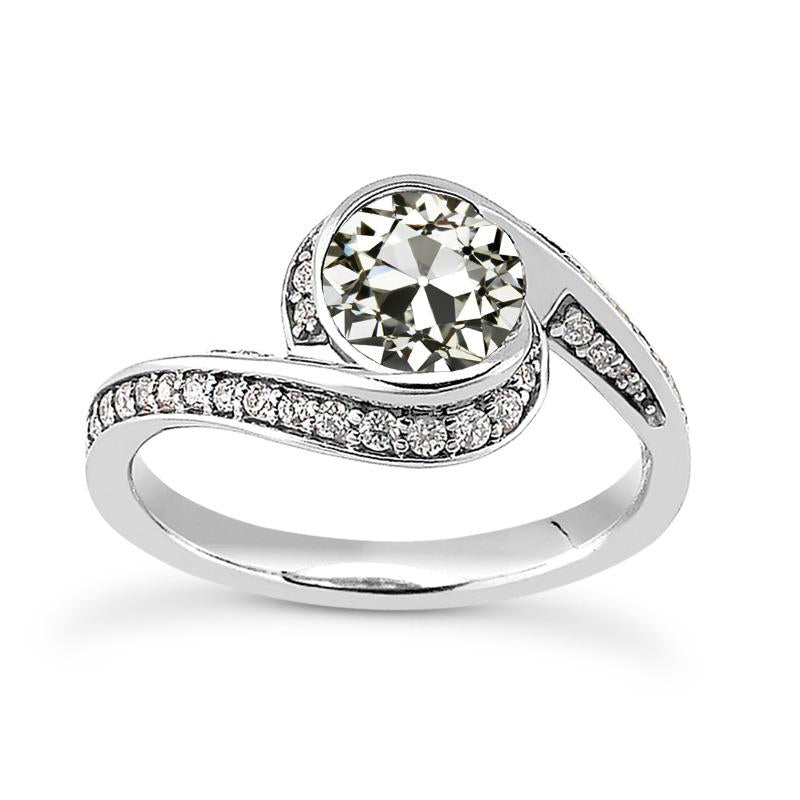 Bague Halo Naturel Diamant Rond Vieux mineur Tige Torsadée Or 4.50 Carats