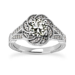 Bague Halo Naturel Diamant Taille Ancienne Fleur Style Vintage Tige Fendue 4.50 Carats