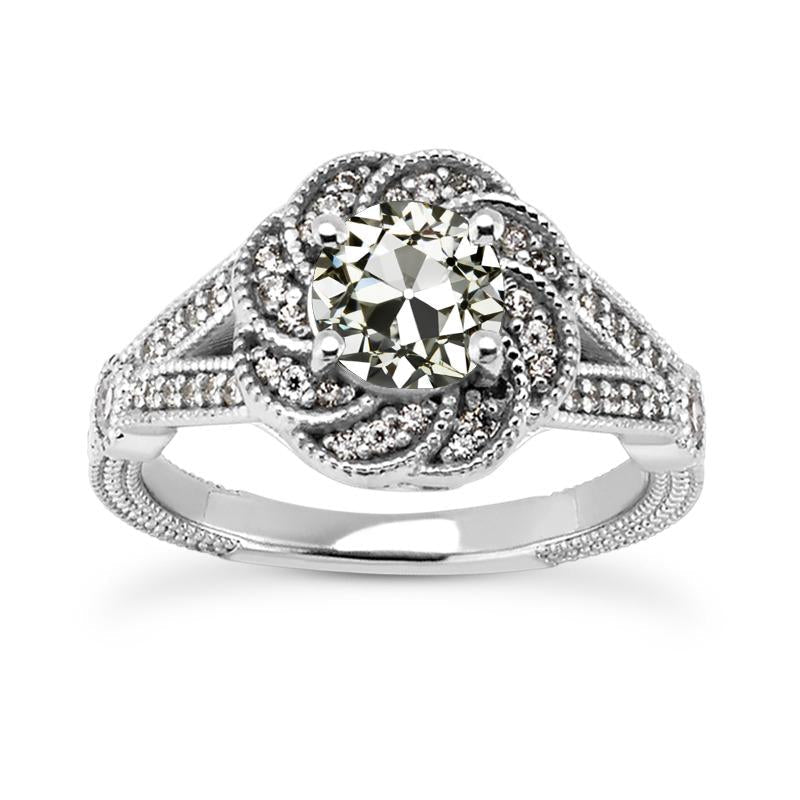 Bague Halo Naturel Diamant Taille Ancienne Fleur Style Vintage Tige Fendue 4.50 Carats