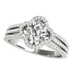 Bague Halo Naturel Diamant Taille Ancienne Triple Tige Fendue Style Étoile 7 Carats