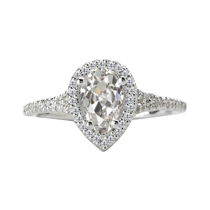 Bague Halo Naturel Diamant Taille Poire ancienne mine 4.50 Carats