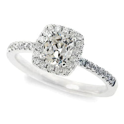 Bague Halo Or 14K Véritable Diamant Rond & Ovale Taille Ancienne Mine 4.75 Carats