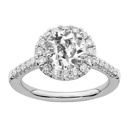 Bague Halo Or Blanc 14K Bijoux Réel Diamant Taille Ancienne 4 Carats