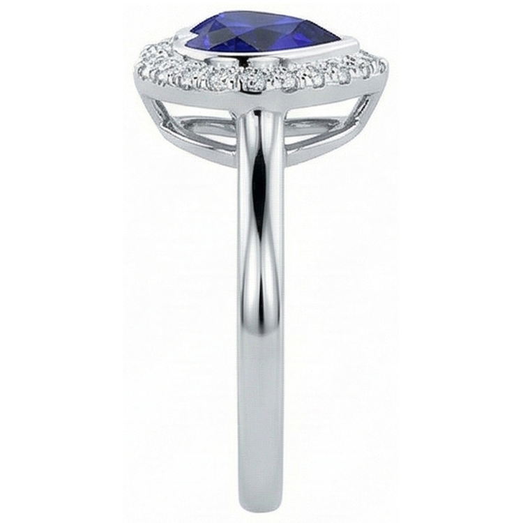 Bague Halo Or Blanc Coeur Saphir Bleu Foncé Bijoux 4 Carats