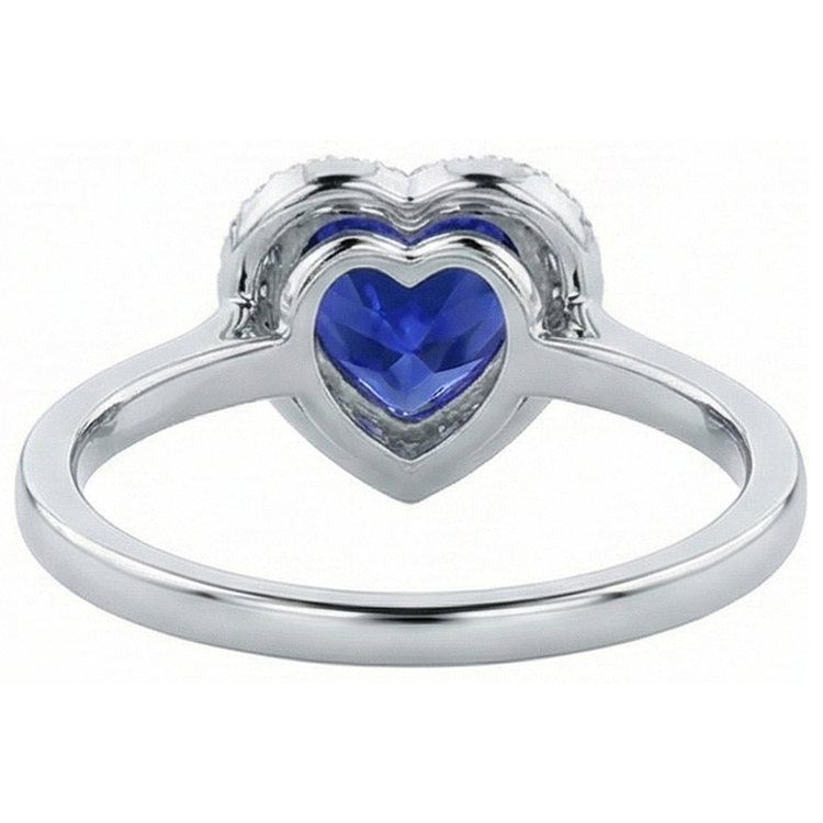 Bague Halo Or Blanc Coeur Saphir Bleu Foncé Bijoux 4 Carats
