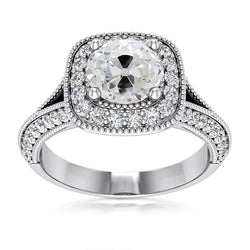 Bague Halo Or Blanc Coussin Réel Diamants Taille Ancienne 5.75 Carats Millgrain