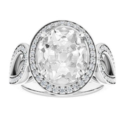 Bague Halo Or Blanc Ovale Vieux Mineur Naturel Diamant Split Tige 9.75 Carats