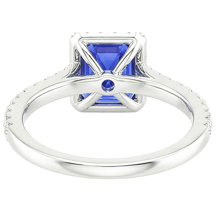 Bague Halo Or Blanc Saphir Bleu Émeraude & Diamant Naturels Extraits des Mines ( et non cultivés en laboratoire ) 4.25 Carats