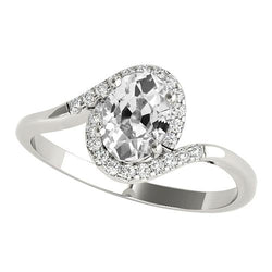 Bague Halo Or Blanc Véritable Diamant Ovale Taille Ancienne Tige Torsadée 4 Carats
