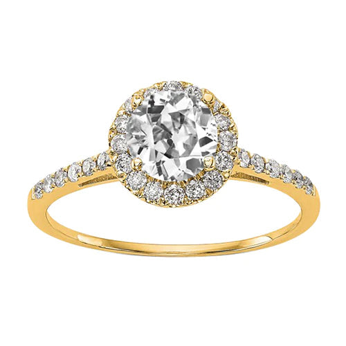 Bague Halo Or Jaune Avec Accents Réel Diamant Taille Ancienne 3.25 Carats