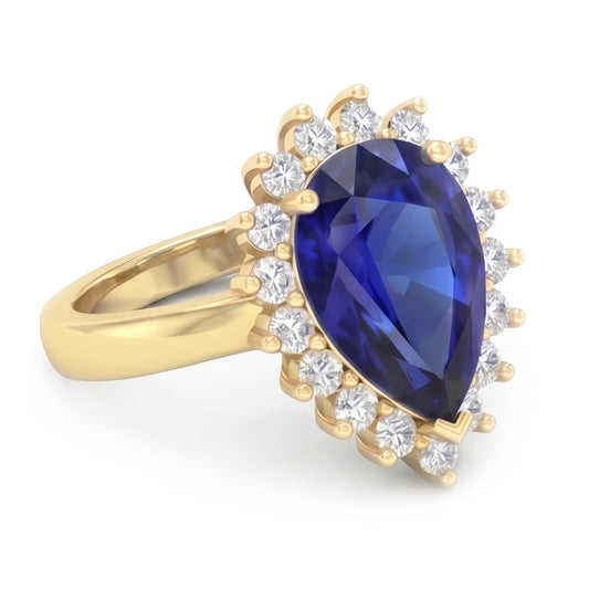 Bague Halo Or Jaune Style Fleur Saphir Ceylan & Diamants 4 Carats