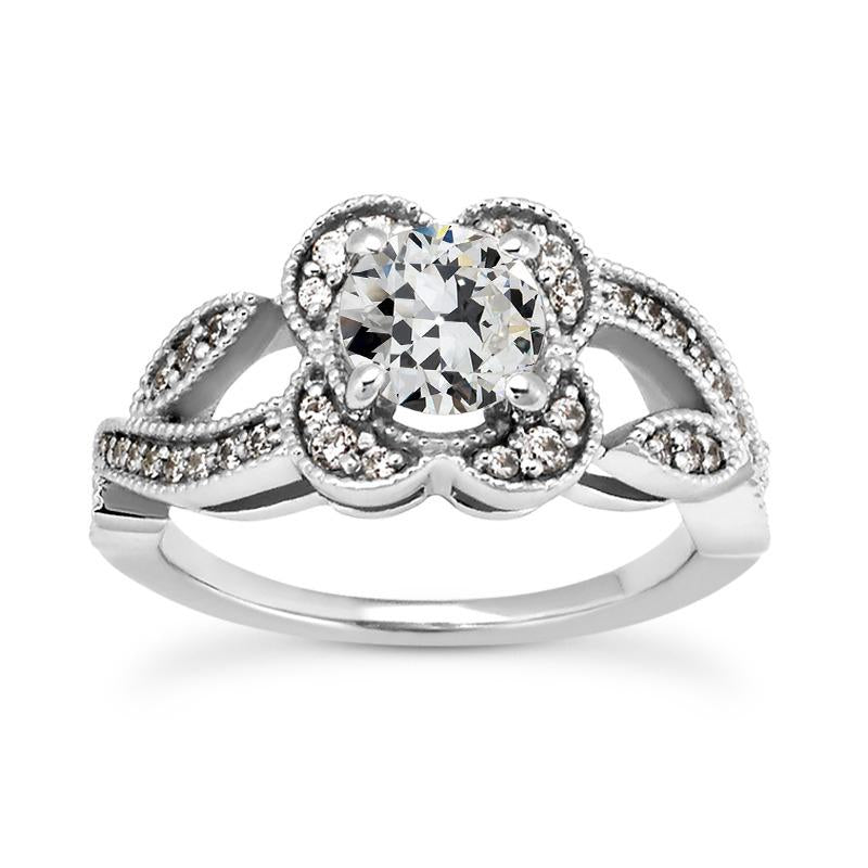 Bague Halo Or Rond Vieux mineur Naturel Diamant Split Tige 3.50 Carats
