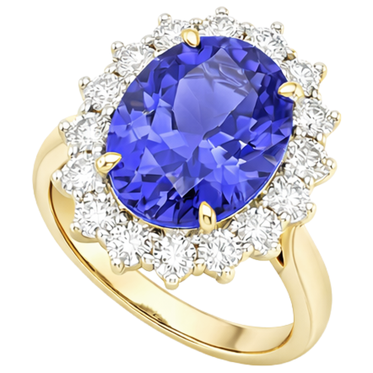 naturel oval tanzanite 8.50carats bague détail rapproché