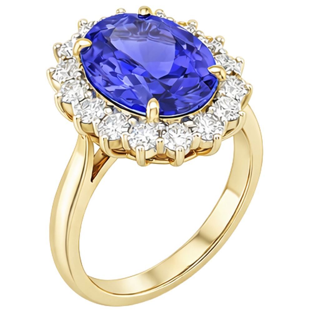 naturel oval tanzanite 8.50carats bague vue de dessus