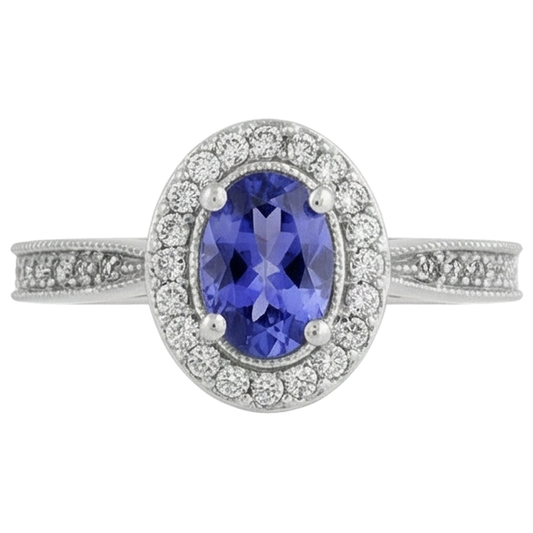 naturel oval tanzanite 10.25carats bague angle de côté