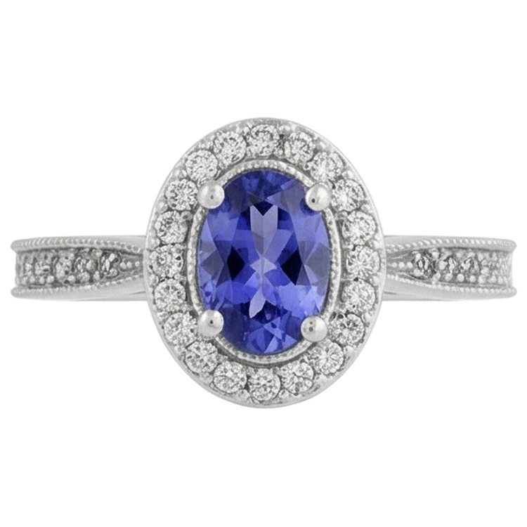 naturel oval tanzanite 10.25carats bague angle de côté