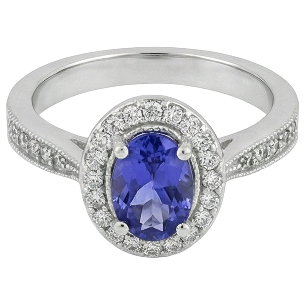 naturel oval tanzanite 10.25carats bague détail rapproché